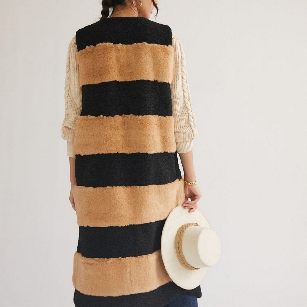 Anthropologie Striped Faux Fur Vest - Picture 2 of 4